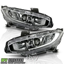 2016-2020 Honda Civic Halogen Type LED DRL Projector Headlights Lamps Left+Right