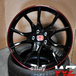 20x8 Black Red Pin Stripe Type R Style Wheels Fits Honda Civic 5 Lug