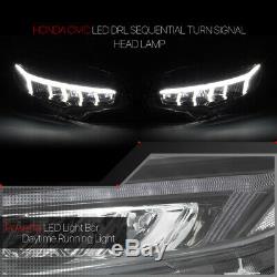 Black TYPE-R STYLE SEQUENTIAL TURN SIGNAL LED Headlight for 16-18 Honda Civic