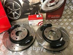 Brembo Front Brake Discs Drilled & Grooved & Brake Pads Honda CIVIC Type R Fn2