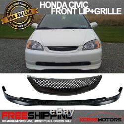 Fits 01-03 Honda Civic T-R Style PP Front Bumper Lip Spoiler + ABS Hood Grille