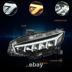 For 16-18 Honda Civic LED DRL+Sequential Turn Signal Type-R Style Headlight/Lamp