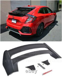 For 16-Up Honda Civic Hatchback MUGEN Style Rear Roof Wing Spoiler & RED Emblem