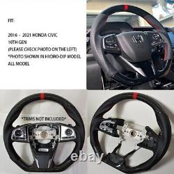 For 2016-2021 Honda Civic Gen 10th Real Carbon Fiber Steering Wheel Type-R RED