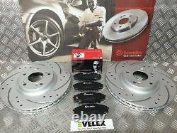 Front Drilled Grooved Brake Discs & Brembo Pads Honda CIVIC Type R Fn2