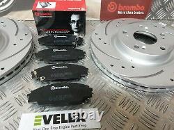 Front Drilled Grooved Brake Discs & Brembo Pads Honda CIVIC Type R Fn2