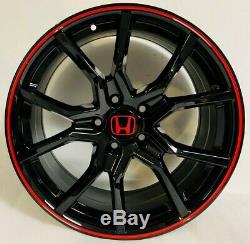 Type R Style 18x8 5x114.3 +41 Black Red Wheels Fits Honda Accord Civic CR-Z