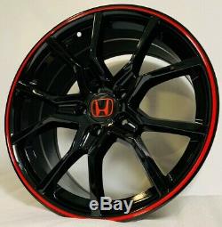 Type R Style 18x8 5x114.3 +41 Black Red Wheels Fits Honda Accord Civic CR-Z
